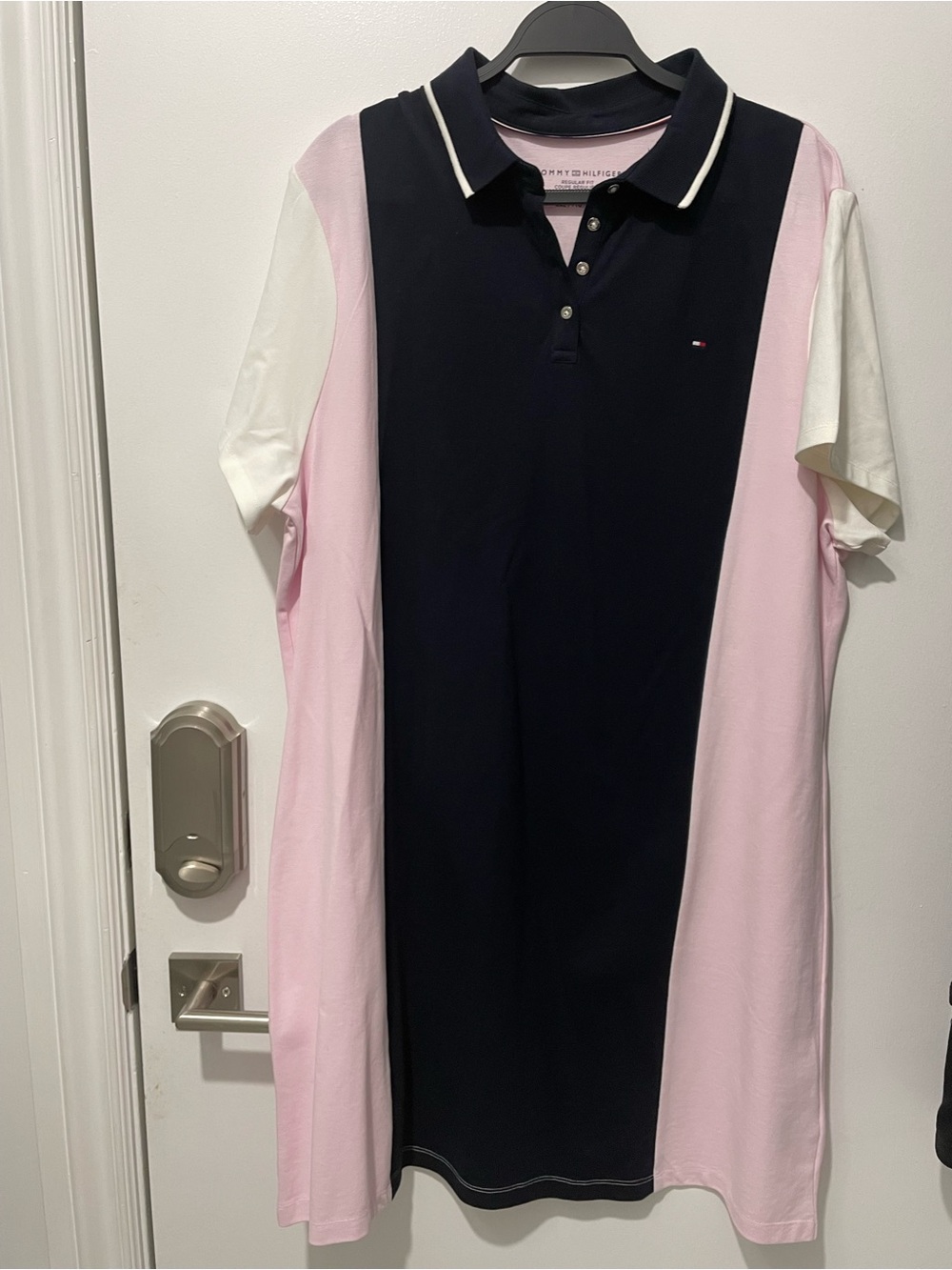 Tommy Hilfiger Navy Polo Shirt with Pink Inner Placket